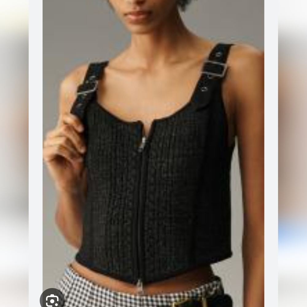 Anthropologie Pilcro Scoop Neck Zip Front Corset Sweater